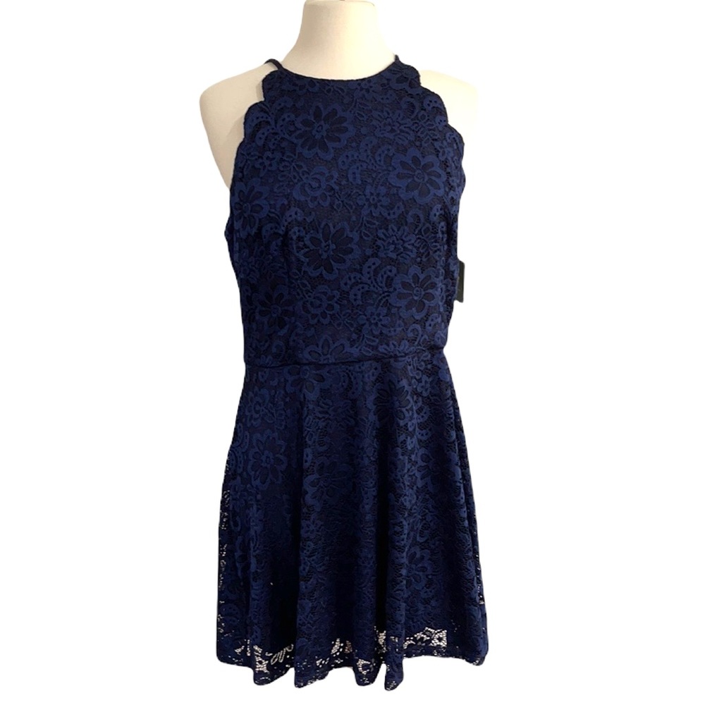 NWT Stitch Fix Fortune + Ivy Navy Lace Skater Fit & Flare Scalloped Edge Dress
